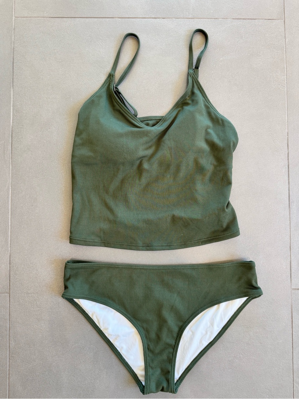 Ribbed Olive Green Tankini Bikini Set